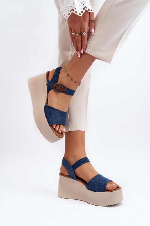 Denim platform sandals blue color Geferia