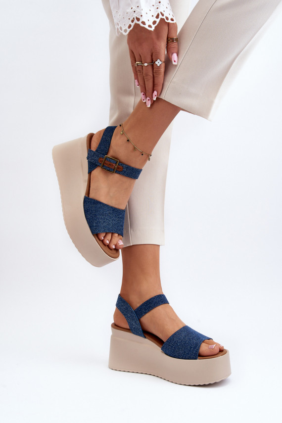 Denim platform sandals blue color Geferia