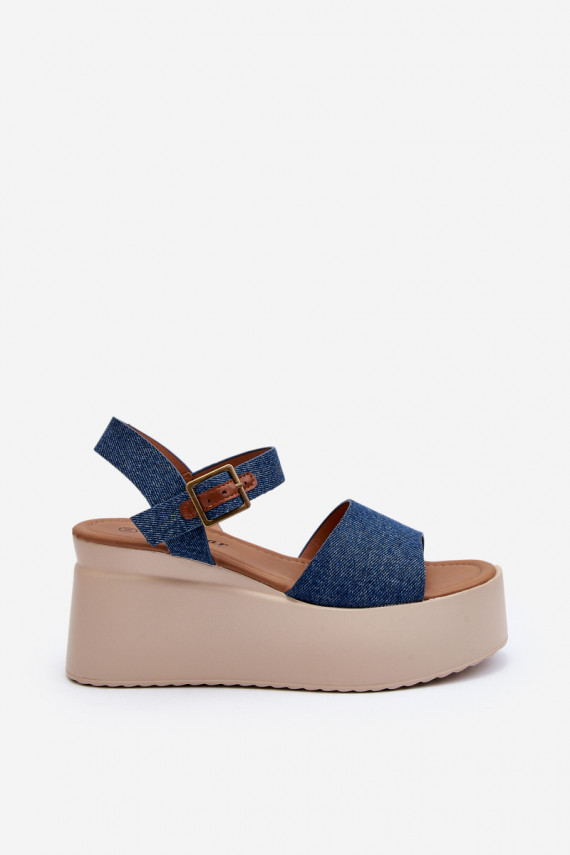 Denim platform sandals blue color Geferia