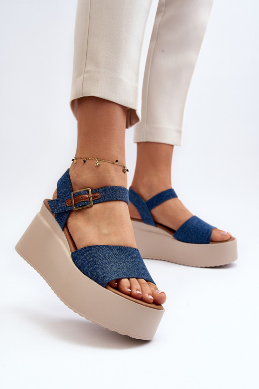Denim platform sandals blue color Geferia