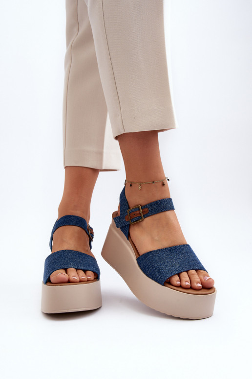 Denim platform sandals blue color Geferia