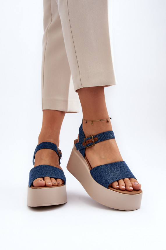 Denim platform sandals blue color Geferia
