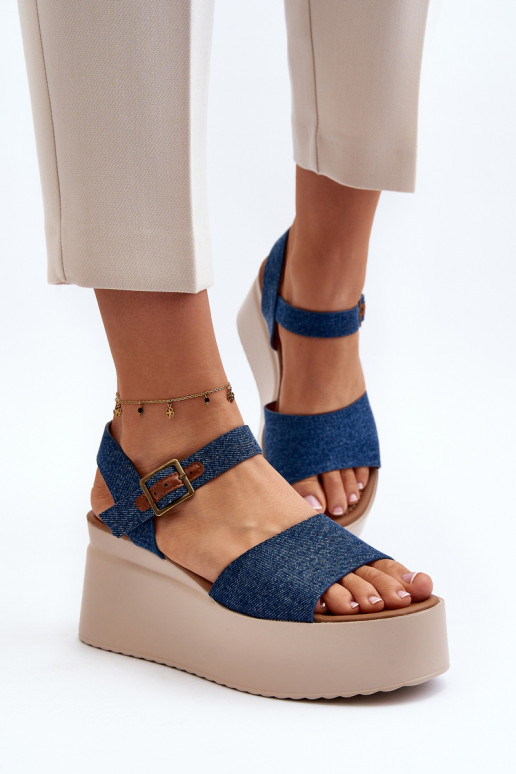 Denim platform sandals blue color Geferia