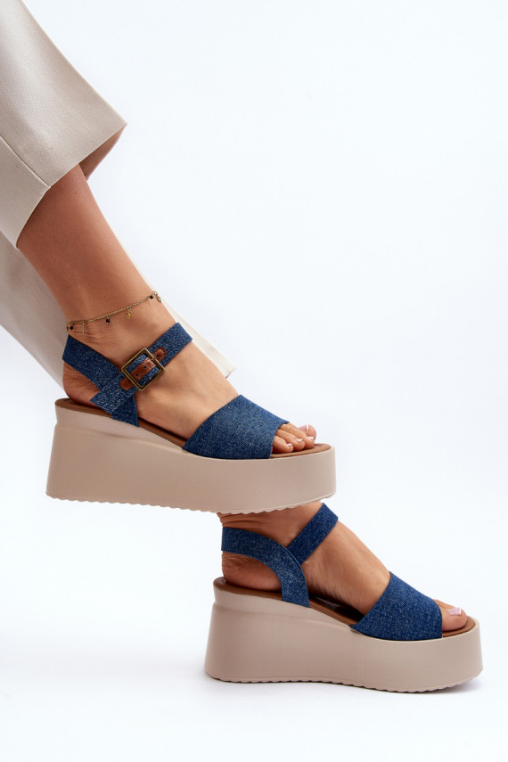 Denim platform sandals blue color Geferia