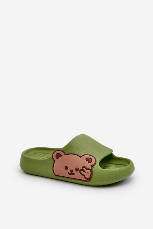 Light Foam Slippers With Bear Green Relief
