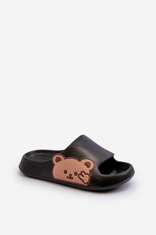 Light Foam Slippers With Bear Black Relief