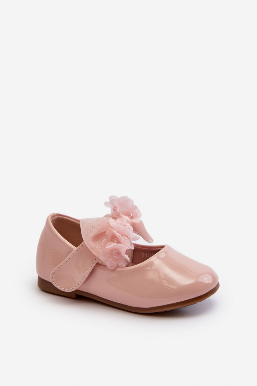 Lacquered Children's Ballerina Flats with Velcro and Bow Pink Olessa