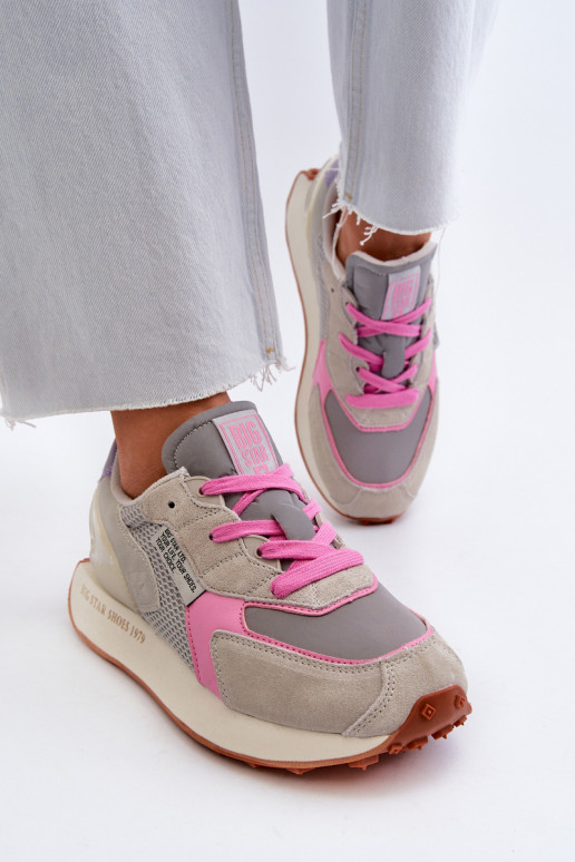 Women's Platform Sneakers with Memory Foam System Big Star NN274680 Gray-Pink