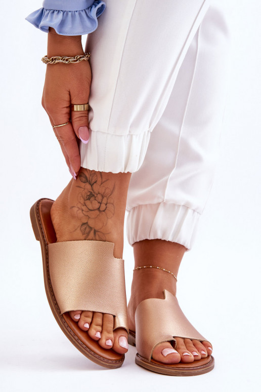 Women's Leather Flip Flops Gold Amite