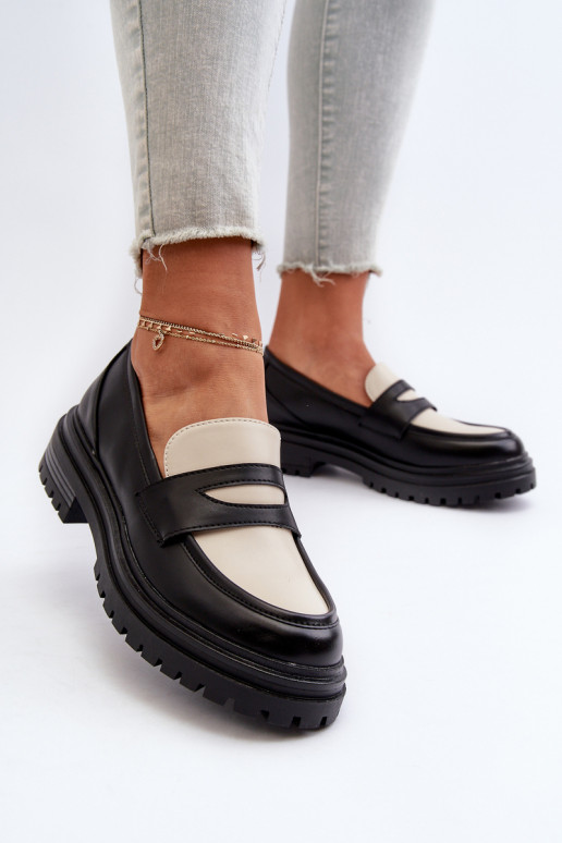 Women's loafers with flat heel and platform black Kaldira