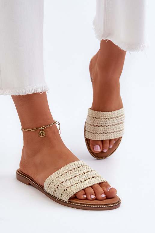 Women's Sandals with Weave on Flat Sole Beige Radians