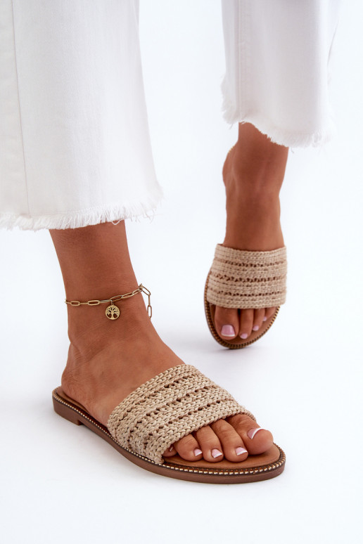 Women's Sandals with Woven Strap on Flat Heel Beige Radians