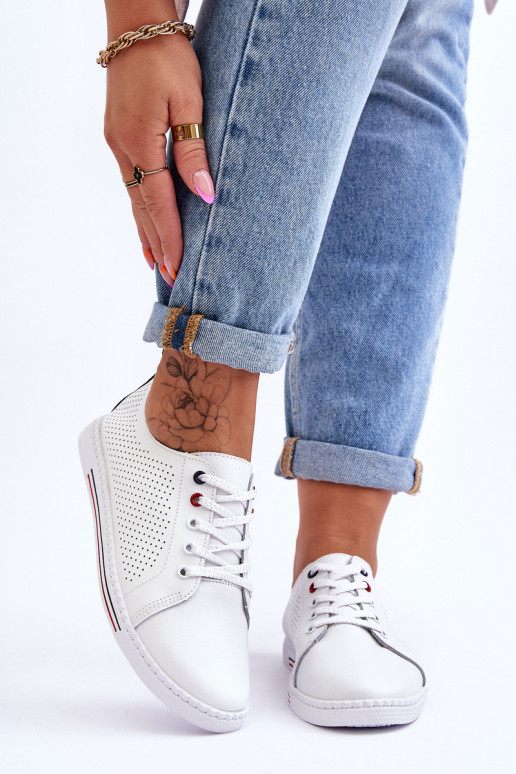 Women's White Leather Cutout Sneakers S.Barski LR952