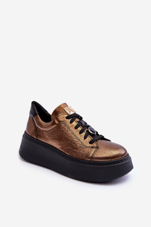 Leather Sports Shoes On Platform Maciejka 06191-24 Copper