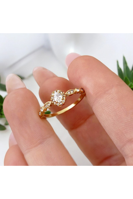 Ring with zircons  gold plated PST927, Ring size: US7 - EU14