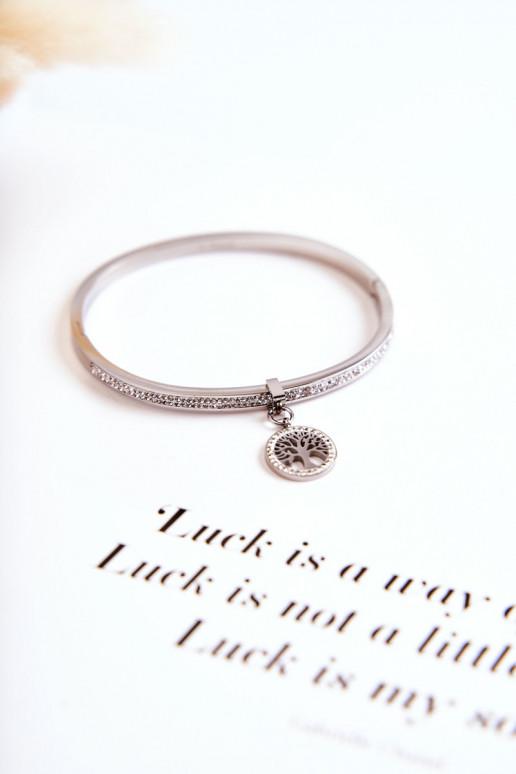 Steel Bracelet with Cubic Zirconia Tree of Life Silver Alive
