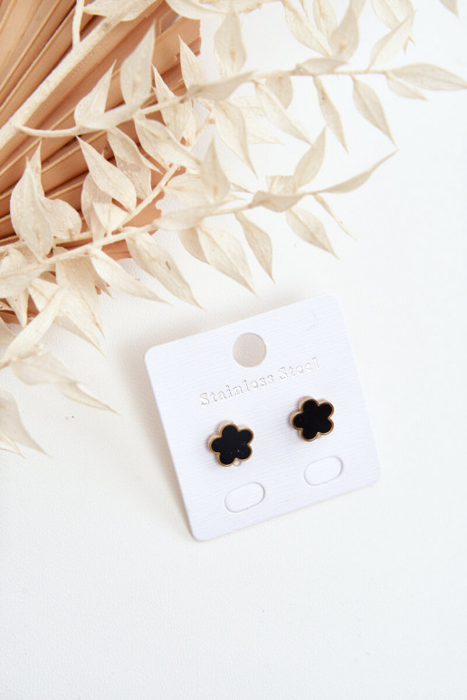 Delicate Earrings Flowers Black and Gold