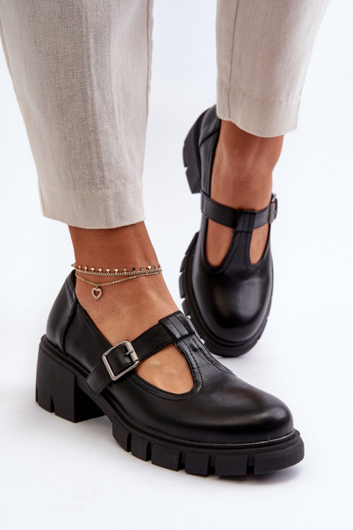 Women's Eco Leather Platform and Block Heel Shoes Black Emelna