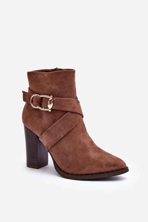 Suede Boots with a Buckle on Heel Brown Eftane
