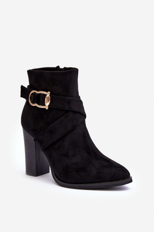 Leather Ankle Boots With Buckle On Heel Black Eftane