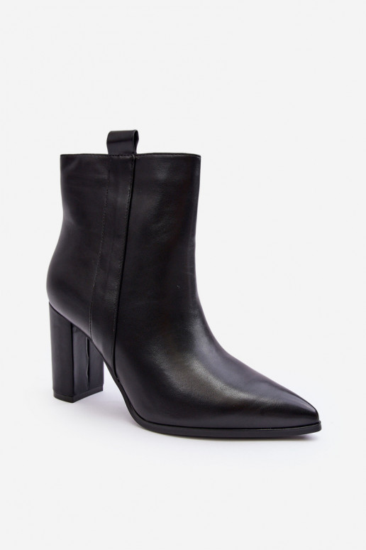 Women's Leather Boots On Heel Black Vevine