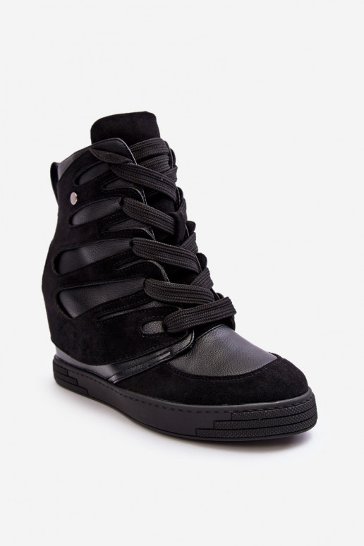 Leather Boots With Wedge Laces Black Amria