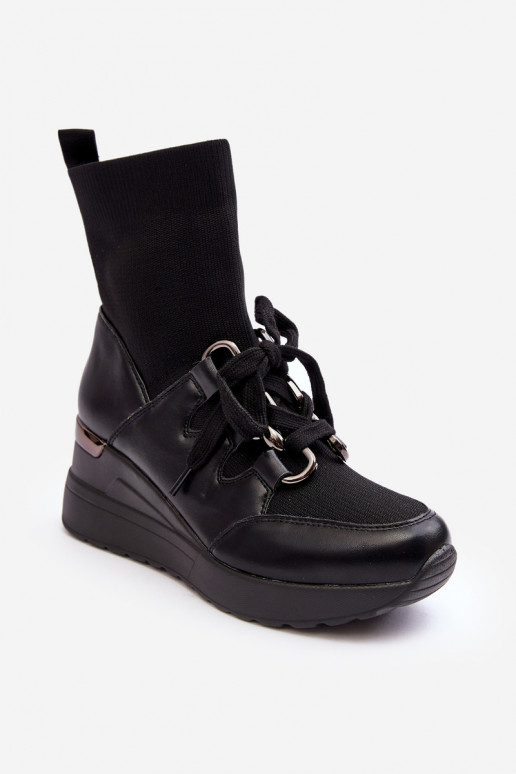 Women's Wedge Boots with Sock Black Helladina