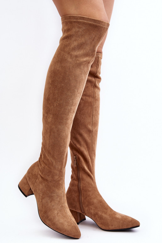 Women's Knee-High Boots on Low Heel Camel Maidna