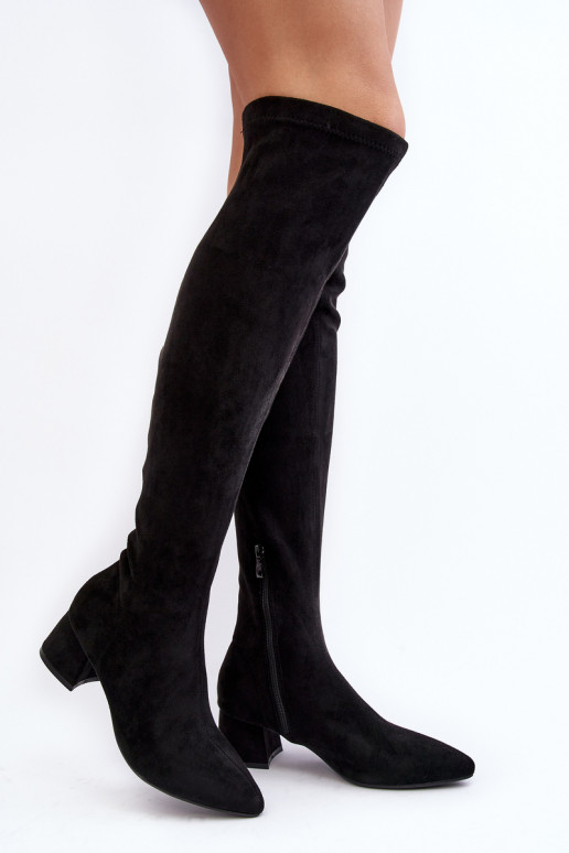 Women's Knee-High Boots On Low Heel Black Maidna