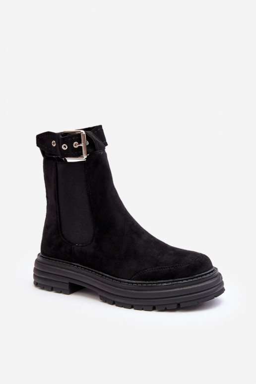 Suede Ankle Boots On Massive Sole Black Ozaro