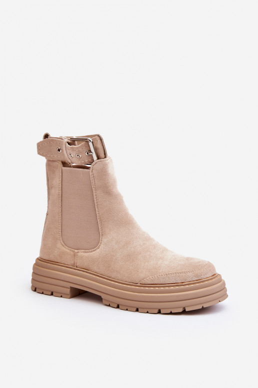 Suede Ankle Boots With Massive Sole Light Beige Ozaro