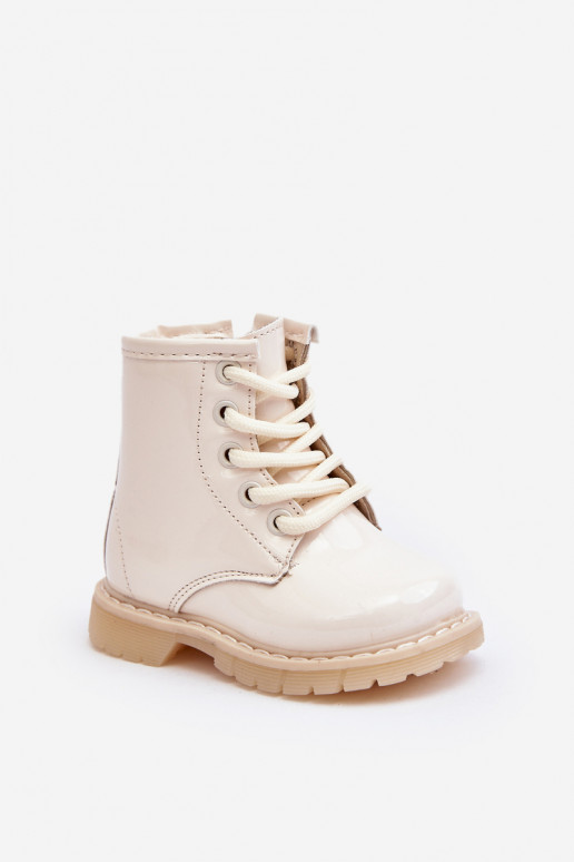 Children's Patent Leather Boots with Zipper Beige Tibbie
