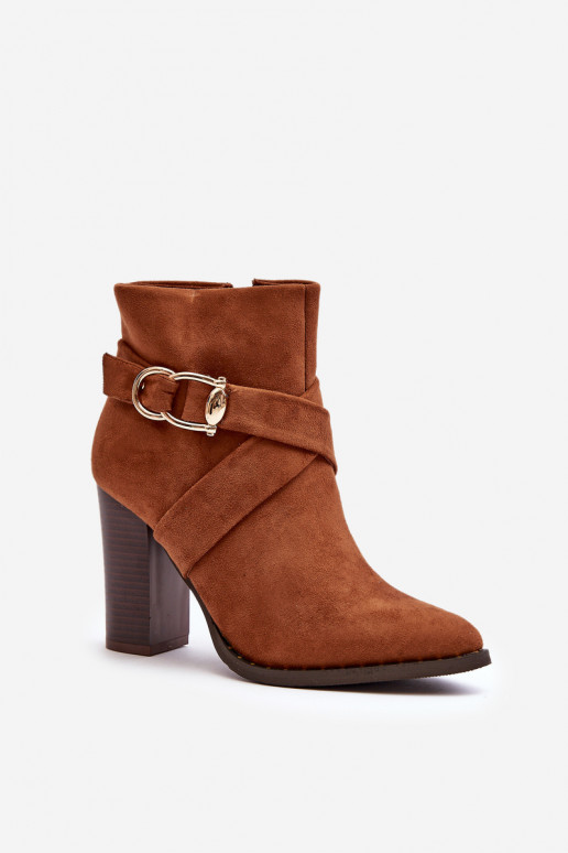 Suede Ankle Boots with Buckle Detail Camel Eftane