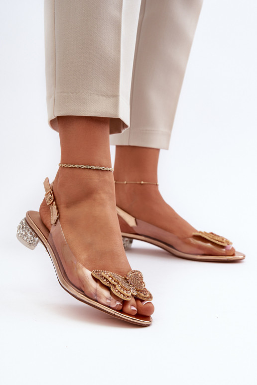Transparent sandals with low heel with butterfly gold D&A MR38-388