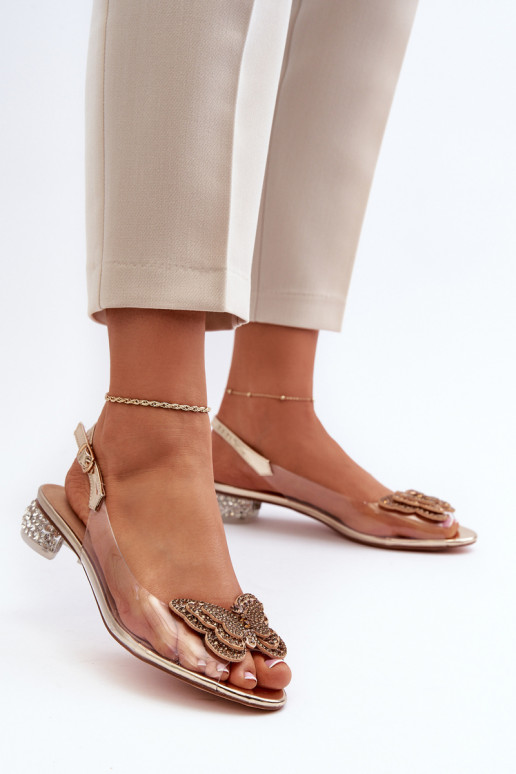 Transparent sandals with low heel with butterfly pink gold D&A MR38-388