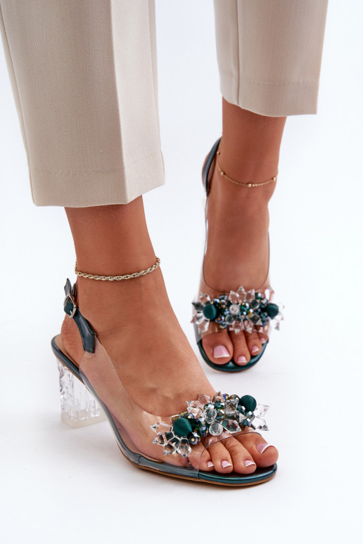 Transparent sandals on a heel with decorations D&A MR38-D1 Green