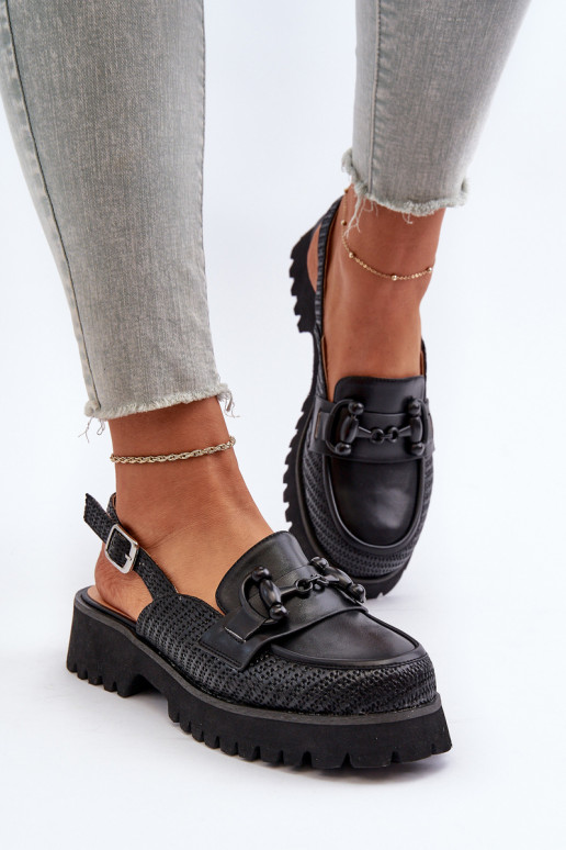 Women's Flat Heel Sandals with Decoration Black D&A MR38-656