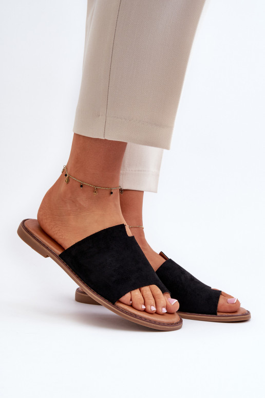 Women's Suede Flip-Flop Sandals Black Amite