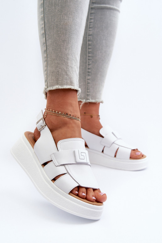 Women's White Leather Platform and Wedge Sandals Vivitellia
