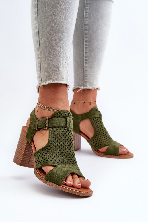 Lace Sandals with Stiletto Heel Dark Green Hey Lover