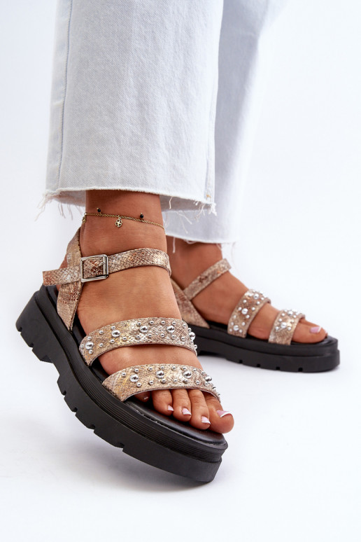 Women's Embellished Sandals Eco Leather Gold-Beige Arcida