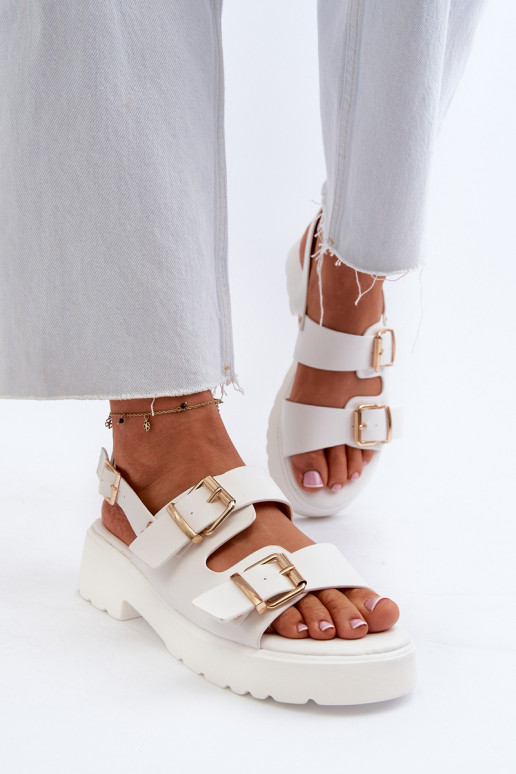 Women's Sandals with Buckles Eco Leather White Konanttia