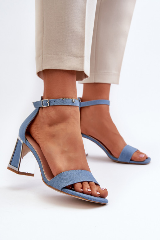 Denim Sandals with Heel Blue Pholia