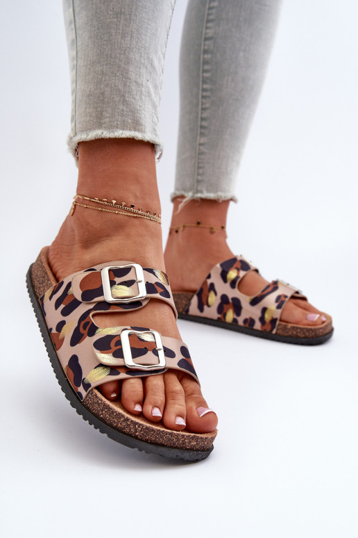 Women's Sandals with Buckles Beige-Brown Oliena