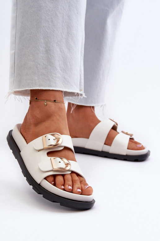 Women's Eco Leather Sandals with Buckles White Valmira