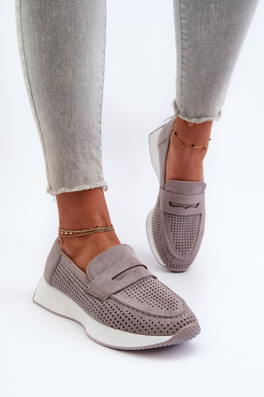 Women's Platform Loafers in Grey Eco-Suede Inesqua