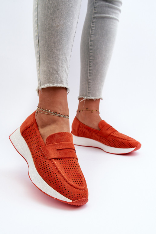 Women's Platform Loafers in Orange Eco Suede Inesqua