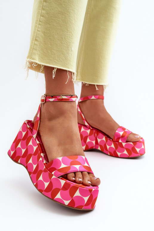 Patterned Platform and Wedge Sandals Fuchsia Wiandia