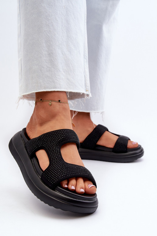 Black Platform Women's Embellished Slippers Jestella