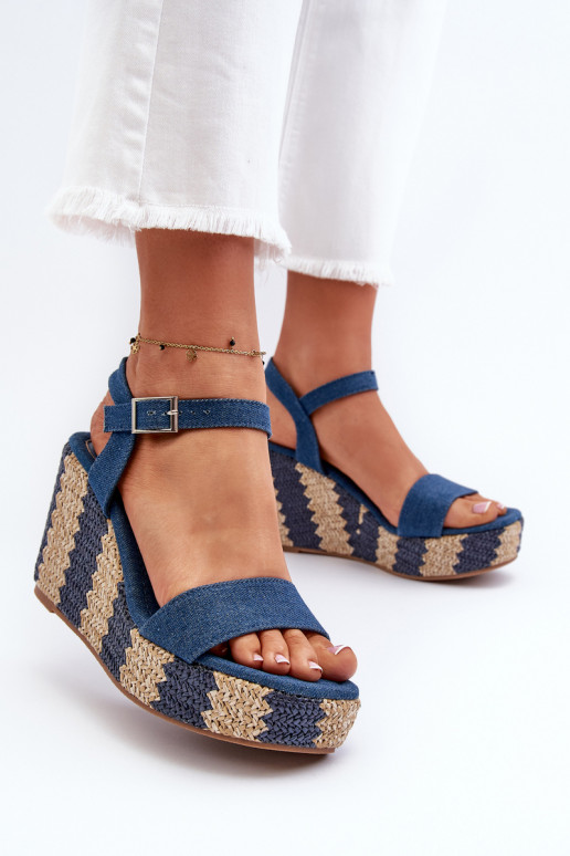 Women's Denim Wedge Sandals with Braid Blue Reviala